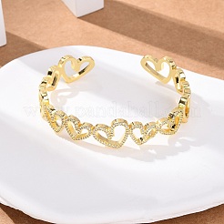 Браслеты-манжеты из латуни с микропаве из прозрачных кубических цирконий для женщин&nbsp;BJEW-C140-35G