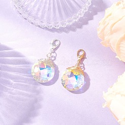 2 шт. плоские круглые стеклянные подвесные украшения из медной проволоки&nbsp;HJEW-JM03215