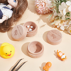 Круглые деревянные коробки для хранения пуповины с резным узором в виде розы&nbsp;AJEW-WH0695-249