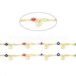 Стеклянные плоские круглые с эмалевыми цепочками от сглаза CHC-G017-23G-01