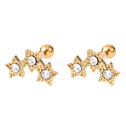 Серьги-гвоздики в форме звезд со стразами из нержавеющей стали 304&nbsp;EJEW-K268-84G