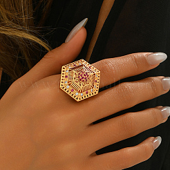 Геометрические латунные микропаве кубические цирконии регулируемые кольца для женщин&nbsp;DO6393-2