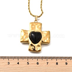 Крест с сердцем 304 нержавеющая сталь кубический цирконий ожерелья кулон&nbsp;NJEW-H070-01G-02