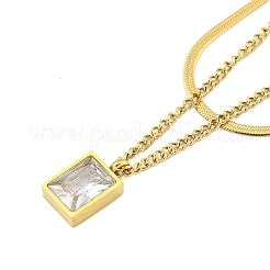 Ионное покрытие (ip) 304 нержавеющая сталь pave прозрачный кубический цирконий столбик двухслойные прямоугольные подвески ожерелья&nbsp;LS-NJEW-S426-03G