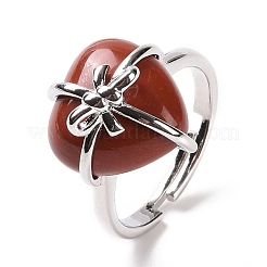 Сердце из драгоценных камней с регулируемым кольцом с бантом&nbsp;RJEW-P031-02P