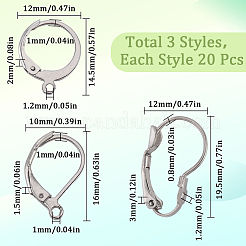 60 шт. 3 стиля фурнитуры для сережек с застежкой-молнией из нержавеющей стали 304&nbsp;STAS-SC0008-14
