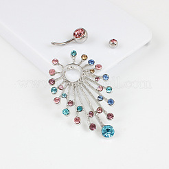 Кольца-колокольчики из сплава с цветочным принтом в виде изогнутой штанги и стразами&nbsp;FS-WG57B25-01