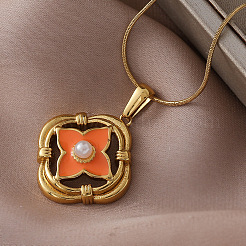 Женские кулоны-клеверы из хирургической нержавеющей стали 316 с эмалью и искусственным жемчугом&nbsp;LY2374