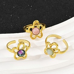 Кольца-манжеты из нержавеющей стали 316 с натуральными смешанными драгоценными камнями&nbsp;RJEW-Z098-01G-09