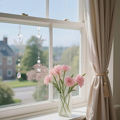 4 шт. стеклянные и нержавеющие подвесные ловцы солнца в виде колибри&nbsp;HJEW-FH00199