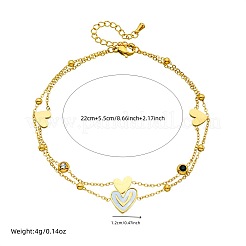 Двухслойные браслеты на лодыжку из нержавеющей стали 304 с подвеской в виде сердца из прозрачных и черных кубических цирконий и натуральной белой ракушки&nbsp;FS-WG8082B-01