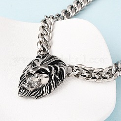 Ожерелья из кубинской цепочки с подвеской в виде головы льва из нержавеющей стали 304&nbsp;NJEW-C099-05AS