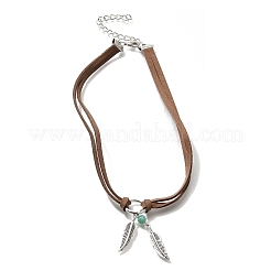 Ожерелья-чокеры из сплава перьев в богемном стиле с подвеской из синтетической бирюзы для женщин&nbsp;NJEW-G158-01B