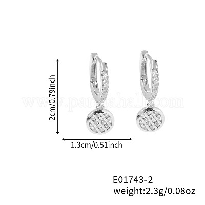 Шикарные плоские круглые серьги-кольца из латуни с сеткой из прозрачного кубического циркония ZR6558-2-1