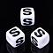 Acrylic Horizontal Hole Letter Beads, Cube, Letter S, White, Size: about 7mm wide, 7mm long, 7mm high, hole: 3.5mm, about 2000pcs/500g