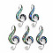 Musical Note Natural Abalone Shell/Paua Shell Brooch Pin, Alloy Lapel Pin for Girl Women, Lead Free & Cadmium Free, Platinum, Colorful, 50~52x23x9mm, Hole: 7x4mm, Pin: 0.7mm