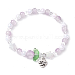 Двухцветные двухцветные браслеты из искусственного нефрита с тюльпанами&nbsp;BJEW-JB10684