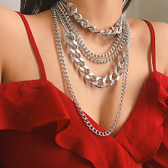 1 шт. алюминиевая кубинская цепочка из нескольких слоев для женщин&nbsp;NJEW-SP0001-10P