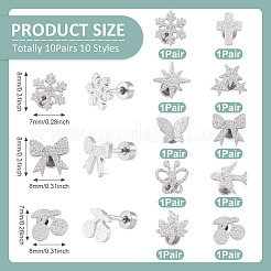 10 пара сережек-гвоздиков из нержавеющей стали 304 в 10 стилях&nbsp;EJEW-TA0008-61