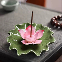 Фарфоровые курильницы в виде листьев и цветов лотоса&nbsp;DJEW-CN0001-38B