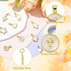 10 шт. 10 стиля подвески из натуральной белой ракушки с латунным паве&nbsp;KK-CJ0002-56