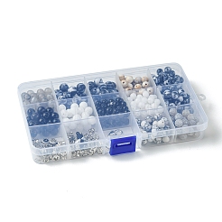 Наборы для изготовления парных браслетов из сплава и круглых бусин из натурального белого нефрита&nbsp;DIY-FS0007-49