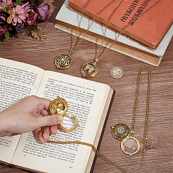 4 шт. 4 стиля увеличительное стекло магнитный медальон кулон ожерелье&nbsp;NJEW-PH0001-40