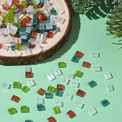 Рождественские квадратные стеклянные бусины с 4 отверстиями 2 цвет&nbsp;SEED-X0058-10