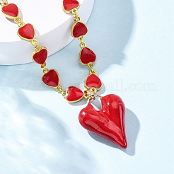 Ожерелья с подвеской в виде сердца из латуни и красной эмали для женщин&nbsp;NJEW-G162-03G