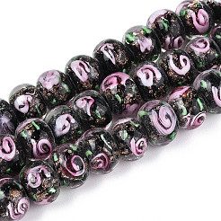 Нити бусин-рондель с внутренним цветком ручной работы в технике лэмпворк&nbsp;LAMP-T022-24M