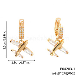 Серьги-кольца в форме самолета из латуни с прозрачным кубическим цирконием&nbsp;HG3511-1