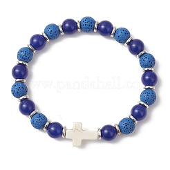 Браслеты из натуральной лавовой породы и малазийского нефрита с круглыми бусинами&nbsp;BJEW-JB13452