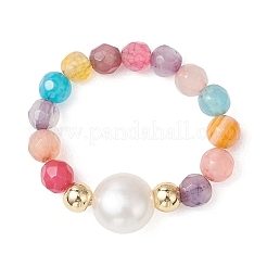 Регулируемые кольца с натуральным культивированным пресноводным жемчугом и натуральным агатом&nbsp;RJEW-JR00967