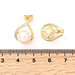 Серьги-гвоздики из латуни с микропаве из прозрачных кубических цирконий в форме капли&nbsp;EJEW-C154-04G