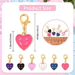 48 шт. подвеска в виде сердца из двухцветного сплава с эмалью и рисунком улыбающегося лица&nbsp;HJEW-YW00178