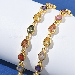 Браслеты-цепочки в форме капли из латуни с инкрустацией кубическим цирконием для женщин&nbsp;BJEW-P385-06G