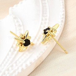 Серьги-гвоздики из латуни с микропаве из кубического циркония&nbsp;EJEW-G433-01G-01