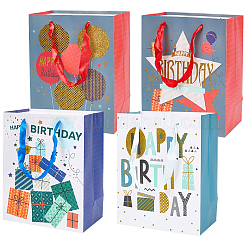 4 шт. 4 стиля прямоугольных бумажных пакетов с принтом на тему дня рождения и ручкой из ленты&nbsp;ABAG-SP0001-20