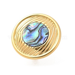 Плоские круглые перстни из ракушки пауа из нержавеющей стали 304 для женщин&nbsp;RJEW-G346-05G-01