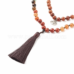 Двухслойное колье из круглого дерева и смешанных драгоценных камней с латунной магнитной застежкой&nbsp;NJEW-JN03857