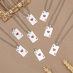 8 шт. ожерелье с подвеской в виде игральной карты в форме сердца из нержавеющей стали с эмалью&nbsp;NJEW-FH0001-11B