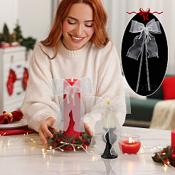 Полиэфирная марля с бантом и пластиковой жемчужной застежкой для штор&nbsp;AJEW-WH0314-541