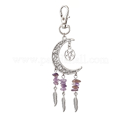 Подвеска в виде луны из сплава в тибетском стиле с перьями&nbsp;HJEW-JM02322