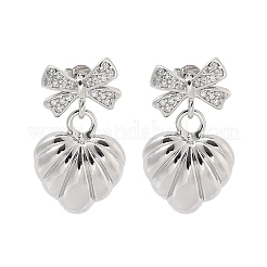 Серьги-гвоздики с бантом из латуни с микропаве из прозрачных кубических цирконий для женщин&nbsp;EJEW-U057-03P