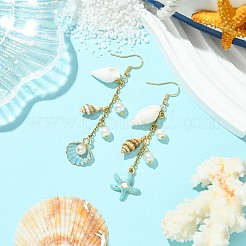 Серьги с подвесками в форме морской звезды из сплава с эмалью&nbsp;EJEW-JE05560-01