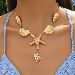 Летние пляжные ожерелья из сплава со стразами в форме ракушки с подвеской в виде морской звезды для женщин&nbsp;FS-WGE00B6-01