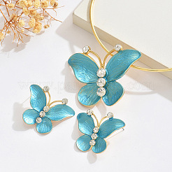 Комплекты из ожерелий и серег-гвоздиков из сплава эмали и хрустальных страз&nbsp;FS-WG8339F-02