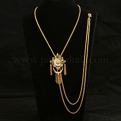 Винтажная готическая латунная брошь-лариат с длинной кисточкой и кубическими цирконами в цветочек&nbsp;GO0016-1