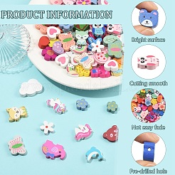 90 шт. печатных бусин из натурального клена&nbsp;WOOD-YW0001-83