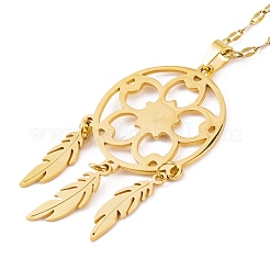 Женские подвески в стиле бохо из плетеной сетки/паутинки с перьями 201 из нержавеющей стали&nbsp;NJEW-G087-04G